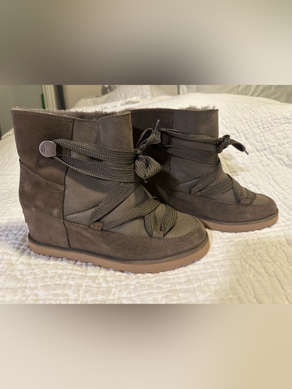 UGG Women's Wedge Suede Lace-Up Winter Boot in Dark Brown
